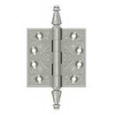 Deltana [DSBP35U15] Solid Brass Door Butt Hinge - Ornate - Square Corner - Brushed Nickel Finish - Pair - 3 1/2&quot; H x 3 1/2&quot; W