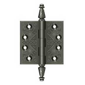 Deltana [DSBP35U15A] Solid Brass Door Butt Hinge - Ornate - Square Corner - Antique Nickel Finish - Pair - 3 1/2" H x 3 1/2" W