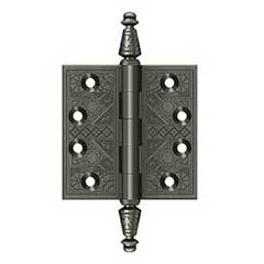 Deltana [DSBP35U15A] Solid Brass Door Butt Hinge - Ornate - Square Corner - Antique Nickel Finish - Pair - 3 1/2&quot; H x 3 1/2&quot; W