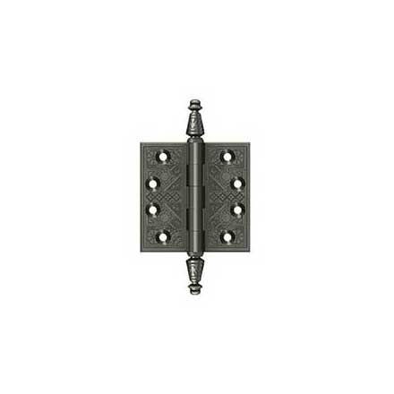 Deltana [DSBP35U15A] Solid Brass Door Butt Hinge - Ornate - Square Corner - Antique Nickel Finish - Pair - 3 1/2&quot; H x 3 1/2&quot; W