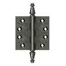 Deltana [DSBP35U15A] Solid Brass Door Butt Hinge - Ornate - Square Corner - Antique Nickel Finish - Pair - 3 1/2" H x 3 1/2" W