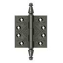 Deltana [DSBP35U15A] Solid Brass Door Butt Hinge - Ornate - Square Corner - Antique Nickel Finish - Pair - 3 1/2&quot; H x 3 1/2&quot; W