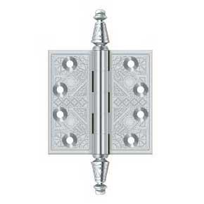 Deltana [DSBP35U26] Solid Brass Door Butt Hinge - Ornate - Square Corner - Polished Chrome Finish - Pair - 3 1/2" H x 3 1/2" W