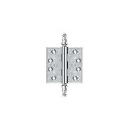Deltana [DSBP35U26] Solid Brass Door Butt Hinge - Ornate - Square Corner - Polished Chrome Finish - Pair - 3 1/2&quot; H x 3 1/2&quot; W