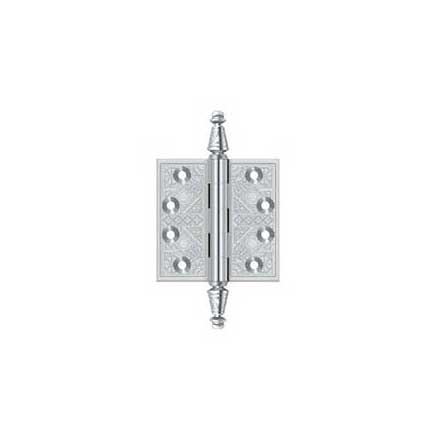 Deltana [DSBP35U26] Solid Brass Door Butt Hinge - Ornate - Square Corner - Polished Chrome Finish - Pair - 3 1/2&quot; H x 3 1/2&quot; W