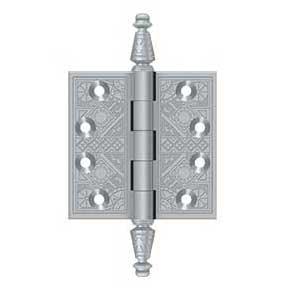Deltana [DSBP35U26D] Solid Brass Door Butt Hinge - Ornate - Square Corner - Brushed Chrome Finish - Pair - 3 1/2" H x 3 1/2" W