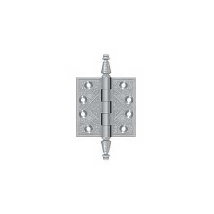 Deltana [DSBP35U26D] Solid Brass Door Butt Hinge - Ornate - Square Corner - Brushed Chrome Finish - Pair - 3 1/2&quot; H x 3 1/2&quot; W