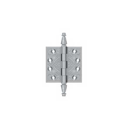 Deltana [DSBP35U26D] Solid Brass Door Butt Hinge - Ornate - Square Corner - Brushed Chrome Finish - Pair - 3 1/2&quot; H x 3 1/2&quot; W