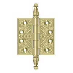 Deltana [DSBP35U3-UNL] Solid Brass Door Butt Hinge - Ornate - Square Corner - Polished Brass (Unlacquered) Finish - Pair - 3 1/2&quot; H x 3 1/2&quot; W