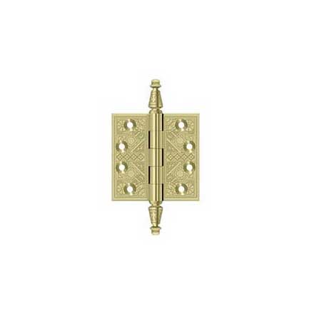 Deltana [DSBP35U3-UNL] Solid Brass Door Butt Hinge - Ornate - Square Corner - Polished Brass (Unlacquered) Finish - Pair - 3 1/2&quot; H x 3 1/2&quot; W