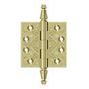 Deltana [DSBP35U3-UNL] Solid Brass Door Butt Hinge - Ornate - Square Corner - Polished Brass (Unlacquered) Finish - Pair - 3 1/2&quot; H x 3 1/2&quot; W