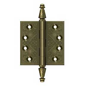 Deltana [DSBP35U5] Solid Brass Door Butt Hinge - Ornate - Square Corner - Antique Brass Finish - Pair - 3 1/2" H x 3 1/2" W