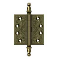 Deltana [DSBP35U5] Solid Brass Door Butt Hinge - Ornate - Square Corner - Antique Brass Finish - Pair - 3 1/2&quot; H x 3 1/2&quot; W