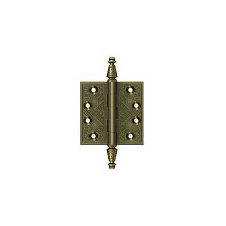 Deltana [DSBP35U5] Solid Brass Door Butt Hinge - Ornate - Square Corner - Antique Brass Finish - Pair - 3 1/2&quot; H x 3 1/2&quot; W