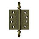 Deltana [DSBP35U5] Solid Brass Door Butt Hinge - Ornate - Square Corner - Antique Brass Finish - Pair - 3 1/2&quot; H x 3 1/2&quot; W