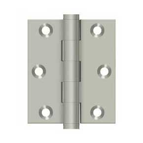 Deltana [DSB3025U15] Solid Brass Screen Door Butt Hinge - Button Tip - Square Corner - Brushed Nickel Finish - Pair - 3" H x 2 1/2" W