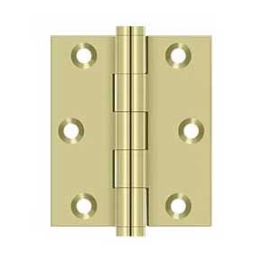 Deltana [DSB3025U3-UNL] Solid Brass Screen Door Butt Hinge - Button Tip - Square Corner - Polished Brass (Unlacquered) Finish - Pair - 3" H x 2 1/2" W