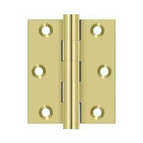 Deltana [DSB3025U3] Solid Brass Screen Door Butt Hinge - Button Tip - Square Corner - Polished Brass Finish - Pair - 3" H x 2 1/2" W