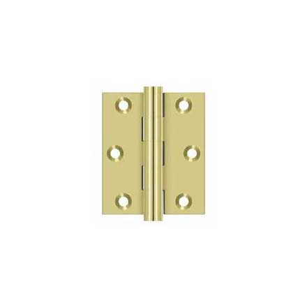 Deltana [DSB3025U3] Solid Brass Screen Door Butt Hinge - Button Tip - Square Corner - Polished Brass Finish - Pair - 3" H x 2 1/2" W