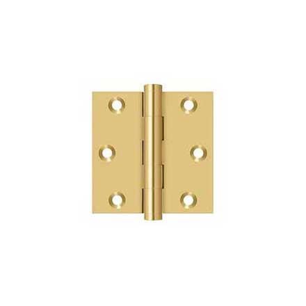 Deltana [CSB33] Solid Brass Door Butt Hinge - Button Tip - Square Corner - Polished Brass (PVD) Finish - Pair - 3&quot; H x 3&quot; W