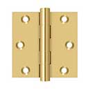 Deltana [CSB33] Solid Brass Door Butt Hinge - Button Tip - Square Corner - Polished Brass (PVD) Finish - Pair - 3" H x 3" W