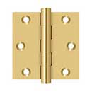 Deltana [CSB33] Solid Brass Door Butt Hinge - Button Tip - Square Corner - Polished Brass (PVD) Finish - Pair - 3&quot; H x 3&quot; W