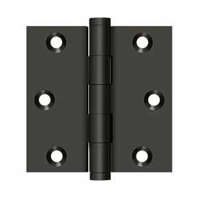 Deltana [DSB310B] Solid Brass Door Butt Hinge - Button Tip - Square Corner - Oil Rubbed Bronze Finish - Pair - 3" H x 3" W