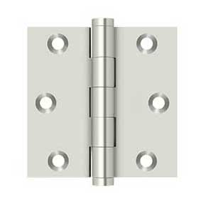 Deltana [DSB314] Solid Brass Door Butt Hinge - Button Tip - Square Corner - Polished Nickel Finish - Pair - 3" H x 3" W
