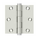 Deltana [DSB314] Solid Brass Door Butt Hinge - Button Tip - Square Corner - Polished Nickel Finish - Pair - 3" H x 3" W