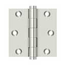 Deltana [DSB314] Solid Brass Door Butt Hinge - Button Tip - Square Corner - Polished Nickel Finish - Pair - 3&quot; H x 3&quot; W