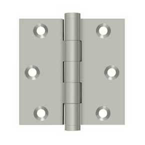 Deltana [DSB315] Solid Brass Door Butt Hinge - Button Tip - Square Corner - Brushed Nickel Finish - Pair - 3" H x 3" W