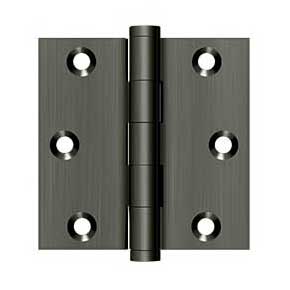 Deltana [DSB315A] Solid Brass Door Butt Hinge - Button Tip - Square Corner - Antique Nickel Finish - Pair - 3" H x 3" W