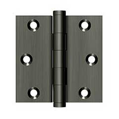 Deltana [DSB315A] Solid Brass Door Butt Hinge - Button Tip - Square Corner - Antique Nickel Finish - Pair - 3&quot; H x 3&quot; W