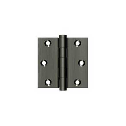 Deltana [DSB315A] Solid Brass Door Butt Hinge - Button Tip - Square Corner - Antique Nickel Finish - Pair - 3" H x 3" W