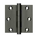 Deltana [DSB315A] Solid Brass Door Butt Hinge - Button Tip - Square Corner - Antique Nickel Finish - Pair - 3" H x 3" W