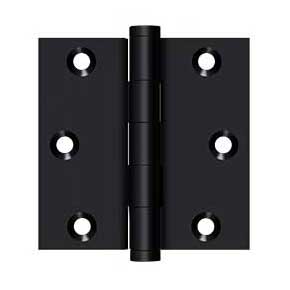 Deltana [DSB319] Solid Brass Door Butt Hinge - Button Tip - Square Corner - Paint Black Finish - Pair - 3" H x 3" W