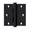 Deltana [DSB319] Solid Brass Door Butt Hinge - Button Tip - Square Corner - Paint Black Finish - Pair - 3" H x 3" W
