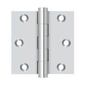 Deltana [DSB326] Solid Brass Door Butt Hinge - Button Tip - Square Corner - Polished Chrome Finish - Pair - 3" H x 3" W