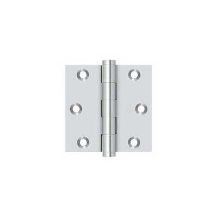 Deltana [DSB326] Solid Brass Door Butt Hinge - Button Tip - Square Corner - Polished Chrome Finish - Pair - 3" H x 3" W