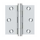 Deltana [DSB326] Solid Brass Door Butt Hinge - Button Tip - Square Corner - Polished Chrome Finish - Pair - 3" H x 3" W