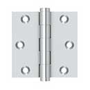 Deltana [DSB326] Solid Brass Door Butt Hinge - Button Tip - Square Corner - Polished Chrome Finish - Pair - 3&quot; H x 3&quot; W