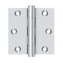 Deltana [DSB326] Solid Brass Door Butt Hinge - Button Tip - Square Corner - Polished Chrome Finish - Pair - 3&quot; H x 3&quot; W