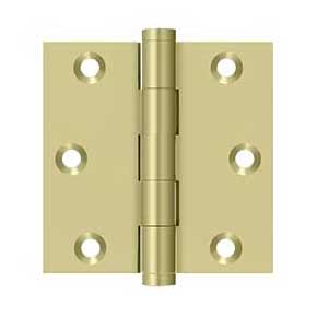 Deltana [DSB33-UNL] Solid Brass Door Butt Hinge - Button Tip - Square Corner - Polished Brass (Unlacquered) Finish - Pair - 3" H x 3" W