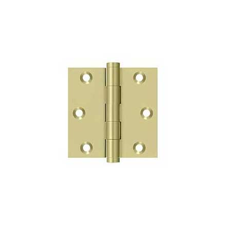 Deltana [DSB33-UNL] Solid Brass Door Butt Hinge - Button Tip - Square Corner - Polished Brass (Unlacquered) Finish - Pair - 3" H x 3" W
