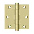 Deltana [DSB33-UNL] Solid Brass Door Butt Hinge - Button Tip - Square Corner - Polished Brass (Unlacquered) Finish - Pair - 3&quot; H x 3&quot; W