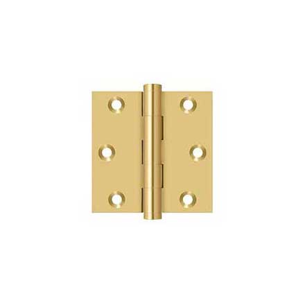 Deltana [DSB33] Solid Brass Door Butt Hinge - Button Tip - Square Corner - Polished Brass Finish - Pair - 3" H x 3" W