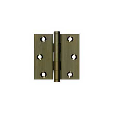 Deltana [DSB35] Solid Brass Door Butt Hinge - Button Tip - Square Corner - Antique Brass Finish - Pair - 3&quot; H x 3&quot; W