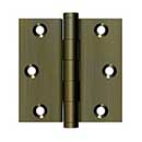 Deltana [DSB35] Solid Brass Door Butt Hinge - Button Tip - Square Corner - Antique Brass Finish - Pair - 3" H x 3" W