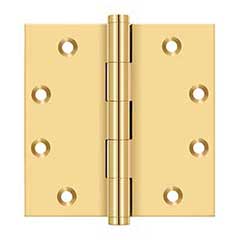 Deltana [CSB45] Solid Brass Door Butt Hinge - Button Tip - Square Corner - Polished Brass (PVD) Finish - Pair - 4 1/2&quot; H x 4 1/2&quot; W
