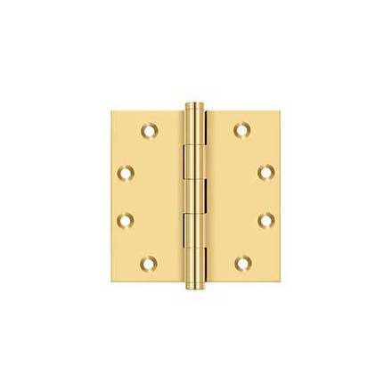 Deltana [CSB45] Solid Brass Door Butt Hinge - Button Tip - Square Corner - Polished Brass (PVD) Finish - Pair - 4 1/2" H x 4 1/2" W